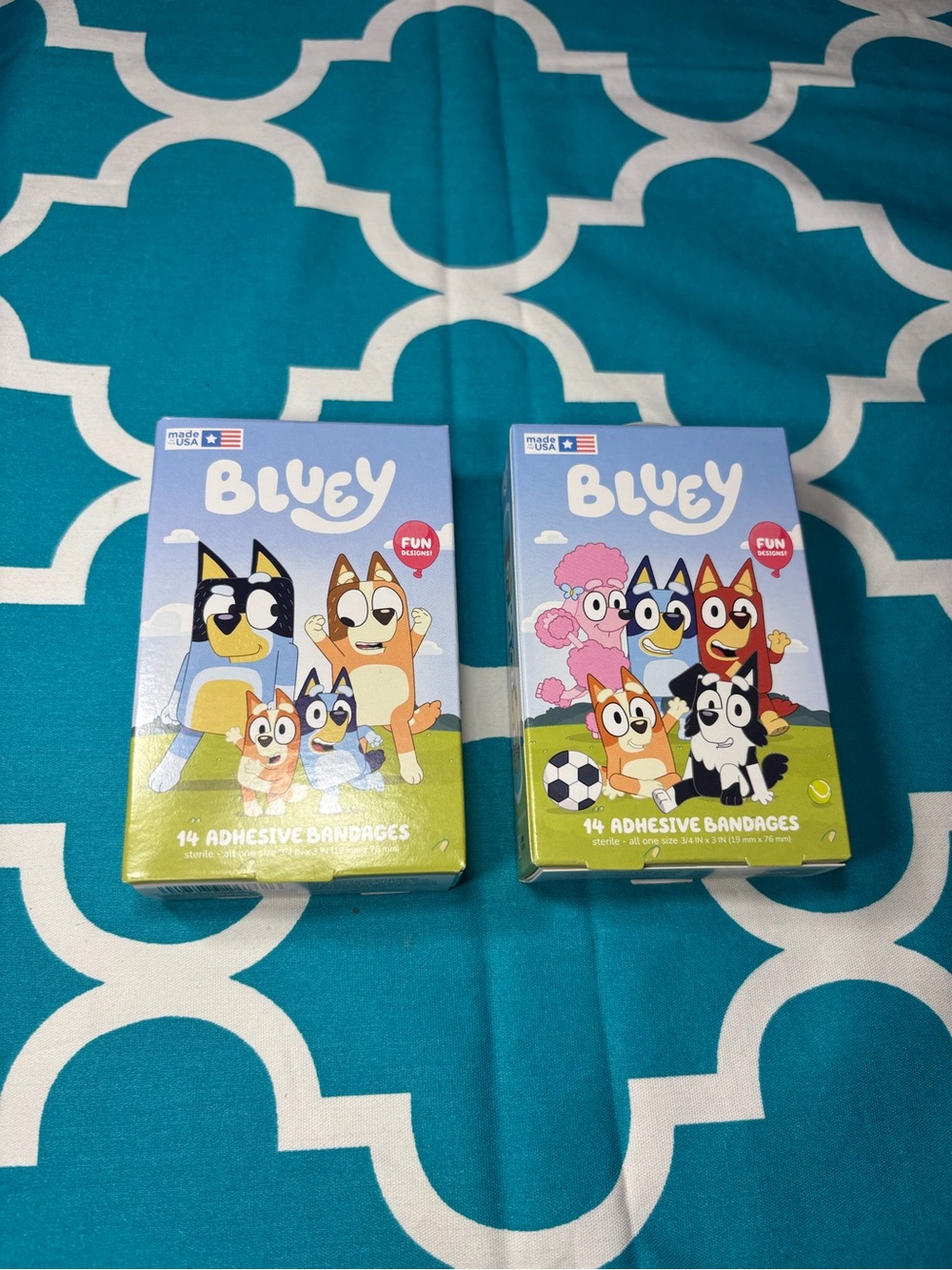 New 2 pc Bluey Kids Adhesive Bandages - Assorted Designs, Blue Packaging
